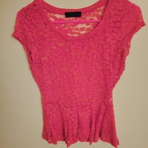 Coral Lace Peplum Top